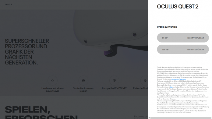 Ruft man den Oculus-Webshop aus Deutschland auf, sind die Headsets &quot;nicht verfügbar&quot;. Aus zum Beispiel Österreich klappt es problemlos.
