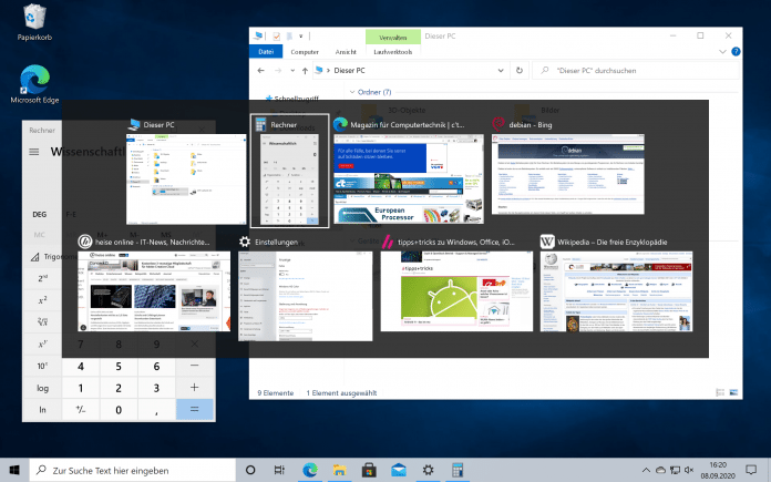 Windows 10 kann in Version 20H2 per ­Alt+Tab auch offene Edge-Browsertabs ­auflisten.