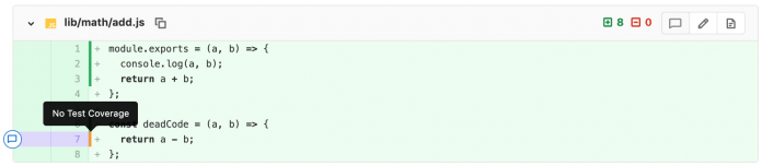 Beim Versionsvergleich für Merge Requests zeigt GitLab an, welcher Code nicht von Tests abgedeckt ist.
