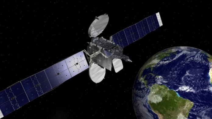 Satellit kreist über Erde (Zeichnung)