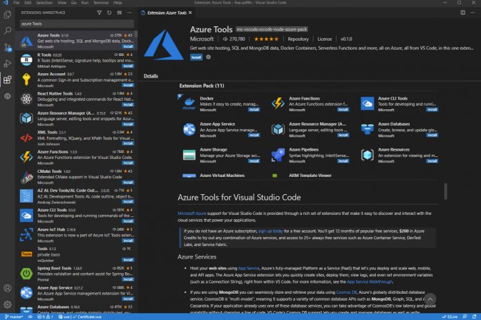 Ein beispielhaftes Extension Pack zu den Azure Tools (Abb. 2)