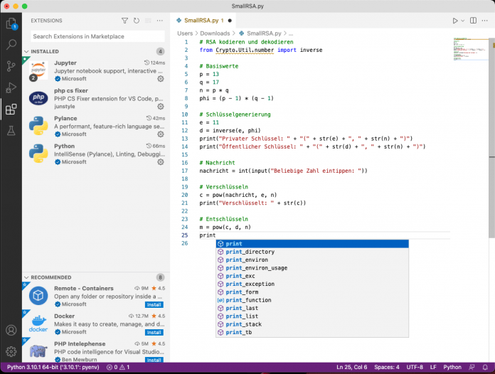 Die Stärke von Visual Studio Code liegt in den Erweiterungen. Mit den richtigen wird die Universal-IDE zur gut ausgestatteten Python-Entwicklungsumgebung., 