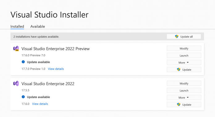Versionswechsel bei Visual Studio 2022 (Abbildung 5).