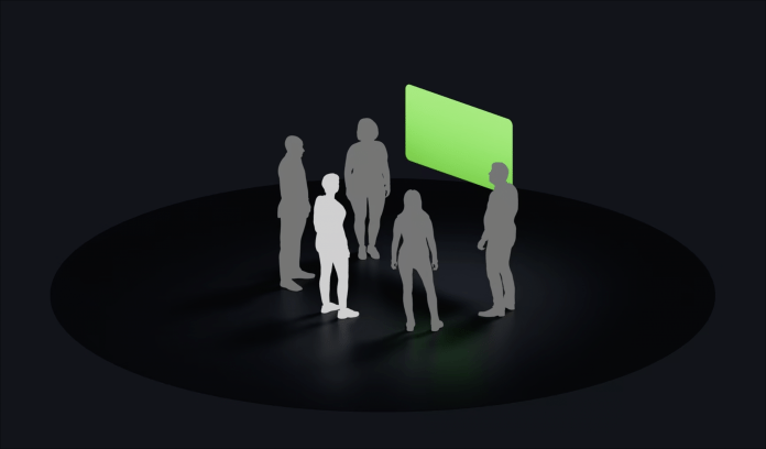 Ein Meeting von Vision-Pro-Trägern im virtuellen Raum. Wie das genau aussieht, hat Apple noch nicht verraten., Apple