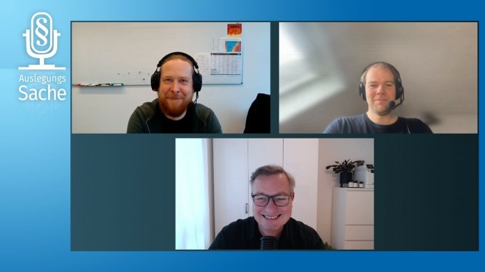 Screenshot einer Videokonferenz mit Sylvester Tremmel (links), Jan Mahn (rechts) und Holger Bleich (unten mitte)
