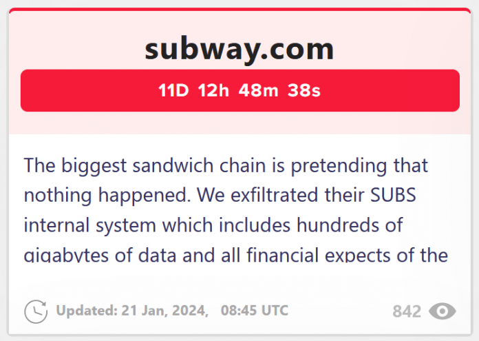 Lockbit listet Subway als Angriffsopfer auf