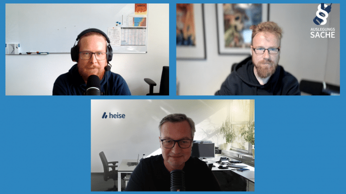 Videokonferenz mit Sylvester Tremmel (links), Christopher Kunz (rechts) und Holger Bleich (unten)