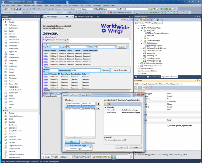 Buchung.aspx im Visual-Studio-Webdesigner (Abb. 3)