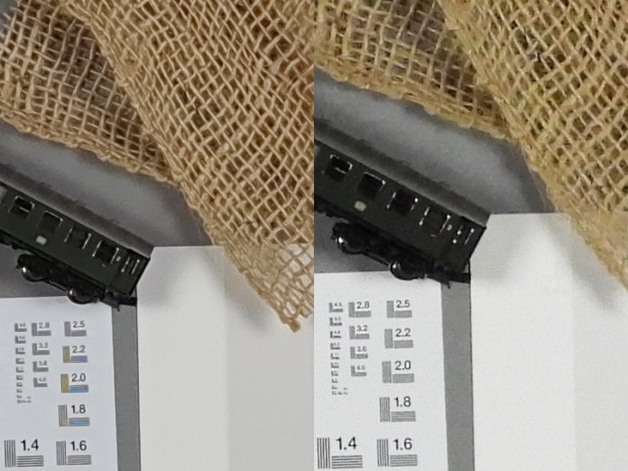 Raten Sie mal: Wo ist die Kompakte, wo das Smartphone? Tatsächlich liegen die Bildergebnisse bei einer ISO-Empfindlichkeit von ISO 800 nahezu gleichauf. Sie können davon ausgehen, dass sie mit beiden Kameras bei ungünstigen Lichtbedingungen matschige Bildergebnisse produzieren. Hier dennoch die Auflösung: Links sehen sie eine herkömmliche, günstige Kompaktkamera mit kleinem 1/2,3 Zoll Chip; Rechts steht das Samsung Note 9 dessen Kamerasensor fast genauso groß ist.