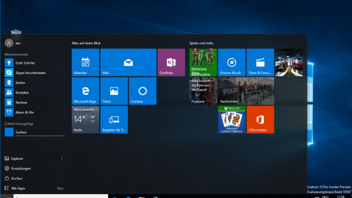 Windows 10 Startmenü