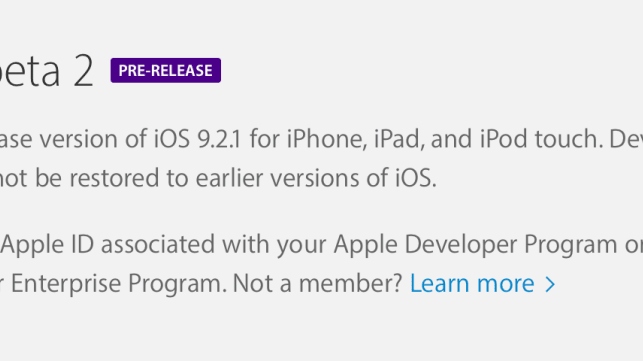 Zweite Beta von iOS 9.2.1