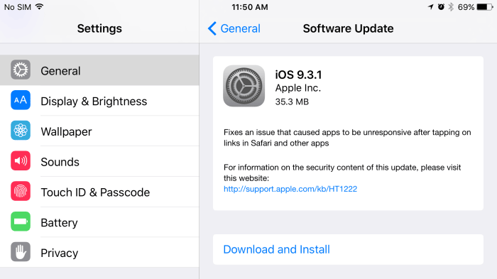 iOS 9.3.1 behebt Link-Problem