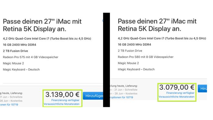 Konfigurationsbeispiel: Schlechtere Grafikkarte, teurerer Preis.