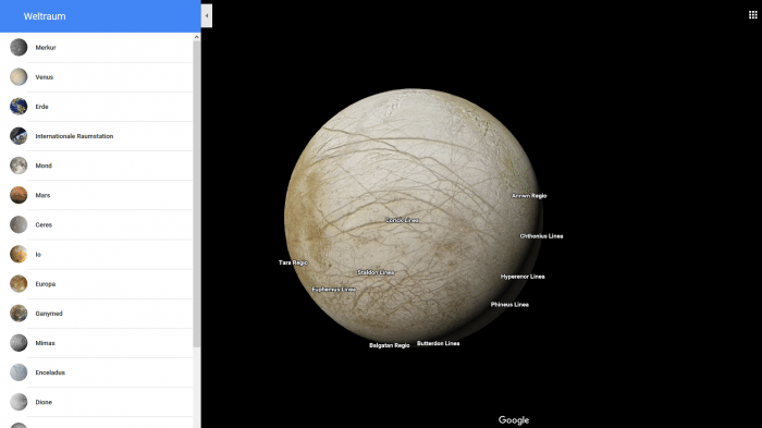 Google Maps kennt jetzt auch Planeten und Monde im Sonnensystem