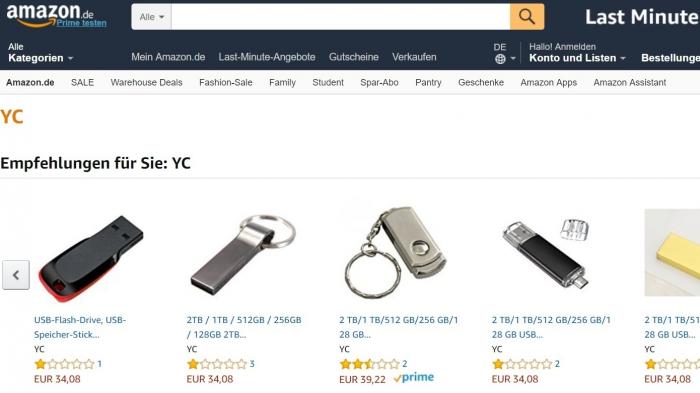 Vermutlich gefälschte USB-Sticks mit vermeintlichen 2 TByte