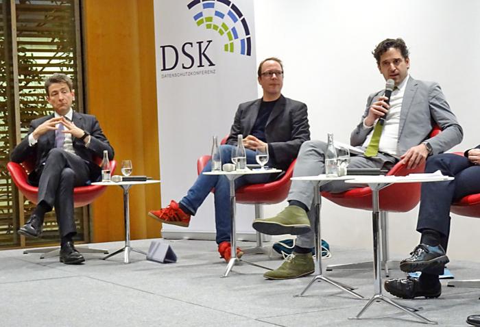 Nikolaus Forgó, Markus Beckedahl, Winfried Veil (v.l.n.r.) auf der Datenschutzkonferenz: Datensouveränität nur ein Lobby-Begriff der Big-Data-Industrie?