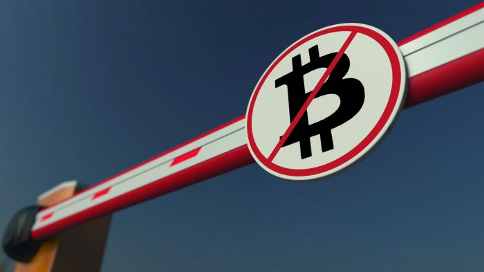Barrier,Gate,With,Bitcoin,Prohibition,Sign.,Cryptocurrency,Ban,Conceptual,3d