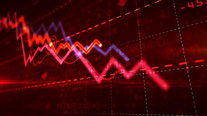 Stock,Markets,Down,Chart,On,Grid,Background.,Abstract,Concept,Of