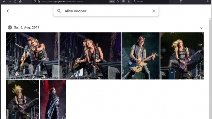 Screenshot von Google Photos mit der Abfrage nach der Band 