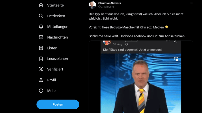 Screenshot des Tweets von Sievers