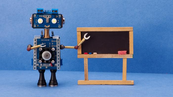 Distance,Education,Online,Learning,Concept.,Robot,Teacher,,Abstract,Classroom,Interior