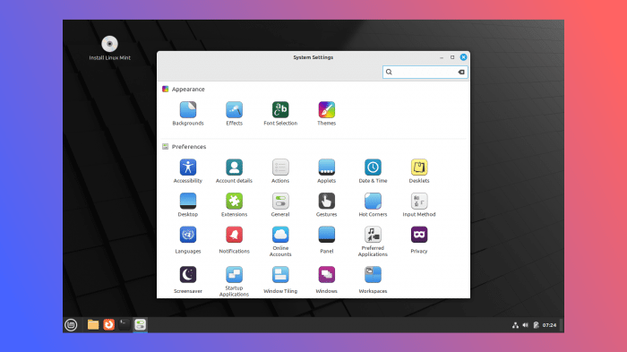 Screenshot des Desktops von Linux Mint