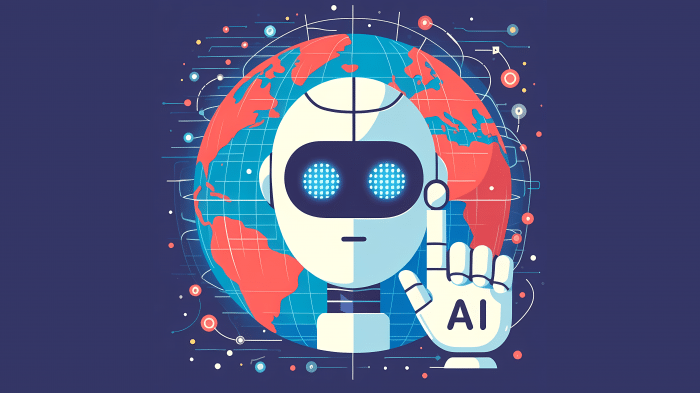 Künstliche Intelligenz: Roboterkopf mit Hand und Schrift 