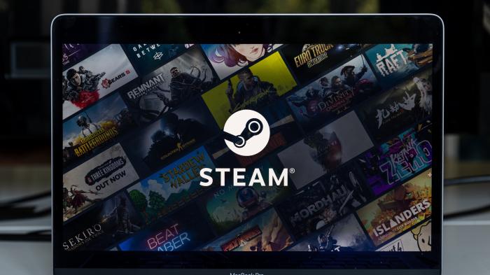Steam-Logo auf Laptop-Bildschirm