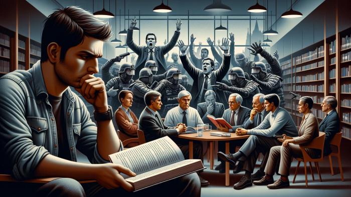 Politische Sicherheitsdiskussion in einer öffentlichen Bibliothek