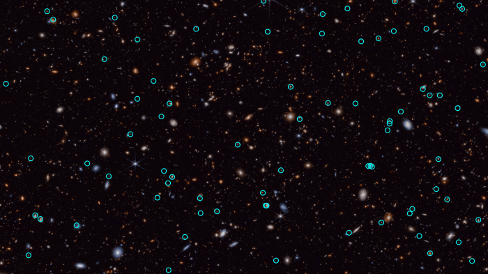Image of galaxies with many small circles