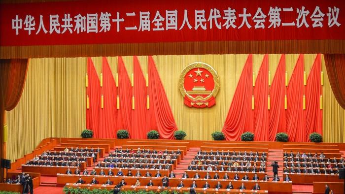 Das Zentralkomitee der Kommunistischen Partei Chinas, die Führungsspitze der Kommunistischen Partei Chinas bei einer Sitzung in der Großen Halle des Volkes, Bejing (Peking), 2014