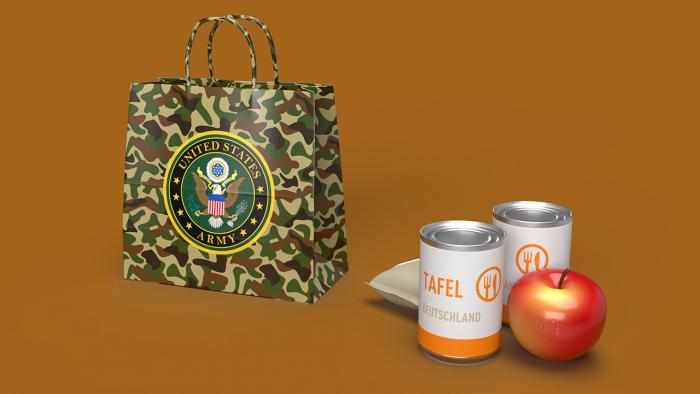 US-Army-Einkaufstüte und Lebensmittel mit Aufdruck 