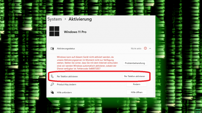 Telefonische Aktivierungsoption in Windows