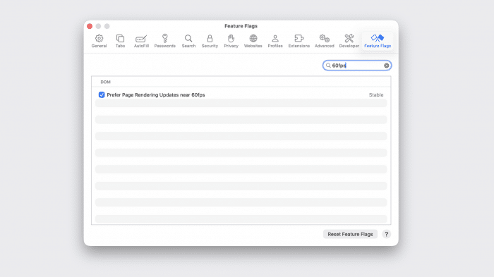 ProMotion: Feature Flag in Safari auf dem Mac