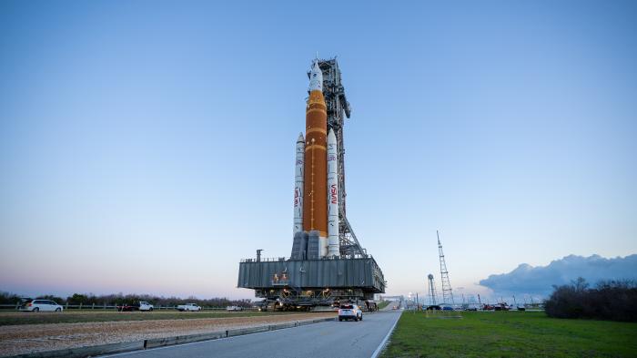 The SLS on the transporter