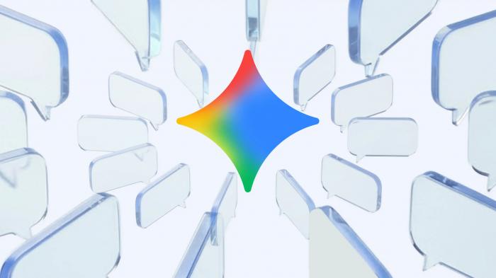 Googles Gemini-Logo umringt von Chat-Symbolen
