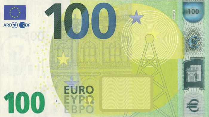 Hundert-Euro-Schein mit Rundfunksender