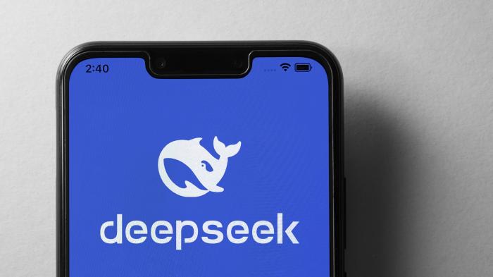 Handybildschirm mit DeepSeeks Logo