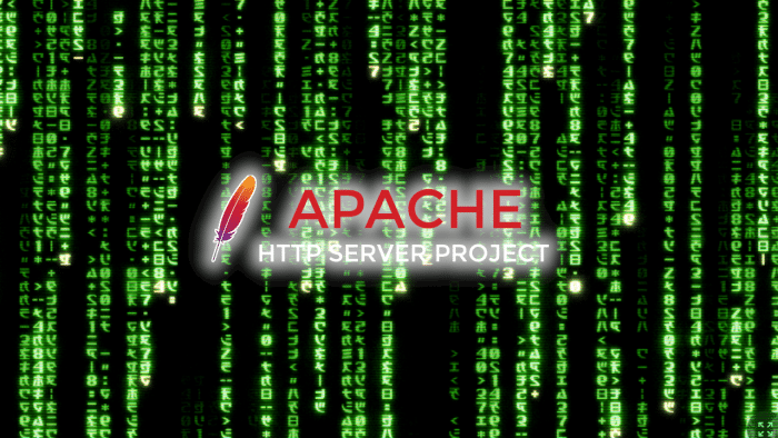 Apache HTTP Server Logo vor Matrix-Regen-Hintergrund