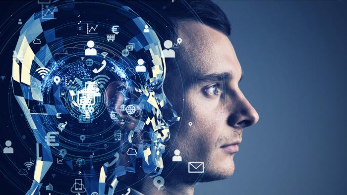 Realer und Digitaler Kopf im Profil