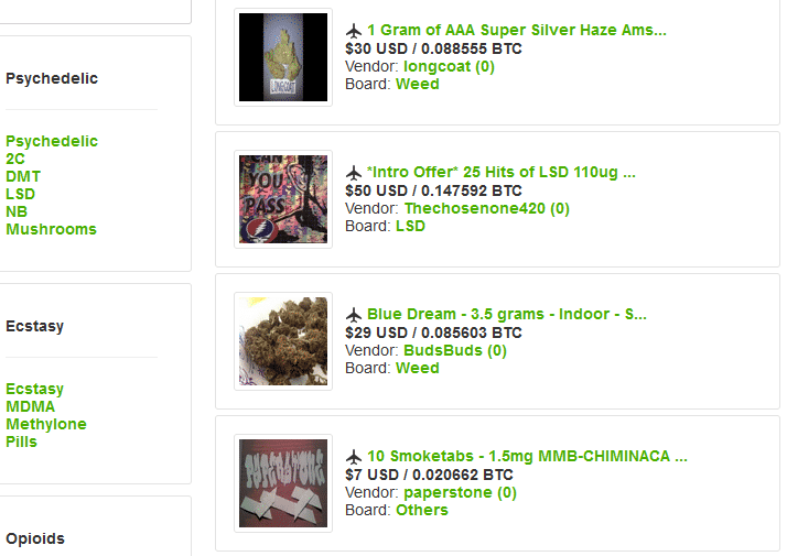 Ein Blick aufs Angebot der Silk Road 3.0, die auch schon online ist.