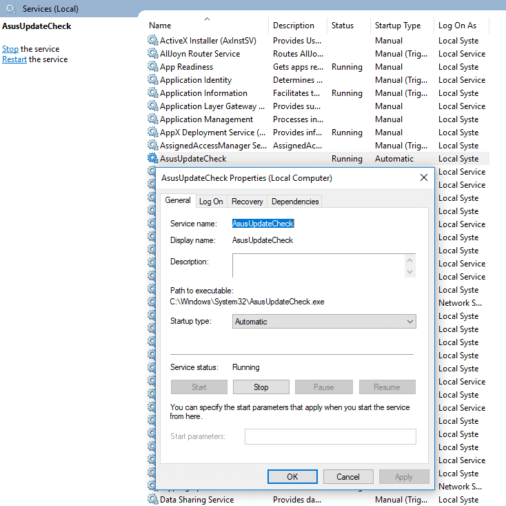 Asus Armoury Crate richtet unter Windows den Dienst AsusUpdateCheck ein.