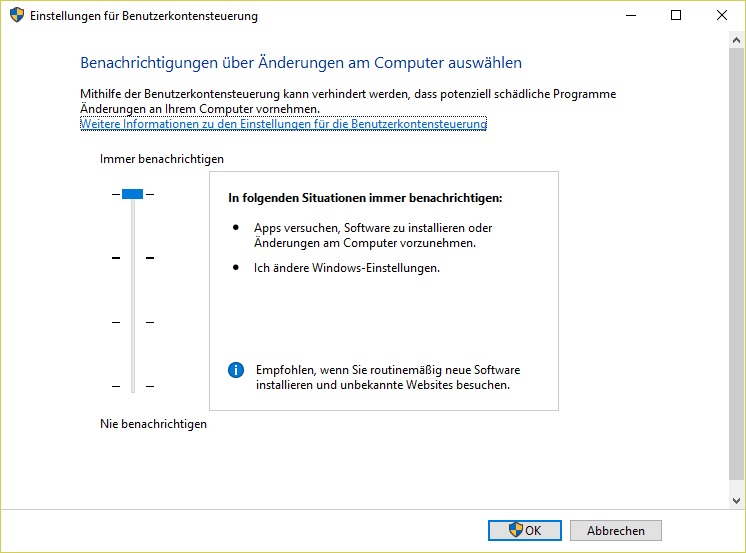 Warum Microsoft diese UAC-Einstellung nicht ab Werk aktiviert, ist schleierhaft, steigert sie doch die Sicherheit des gesamten Betriebessystems deutlich.