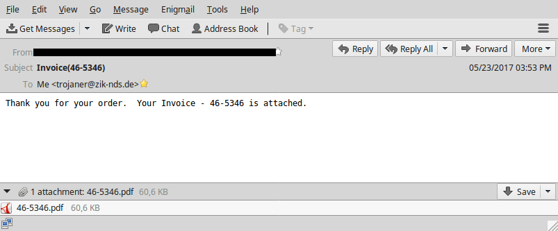 Vorsicht bei Mails mit einem PDF-Dokument im Anhang: Darüber will Jaff Computer infizieren.
