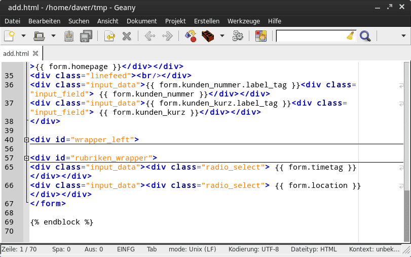 Die Editor-Komponente wurde von Scintilla übernommen und bietet dessen Stärken – etwa Code-Folding.