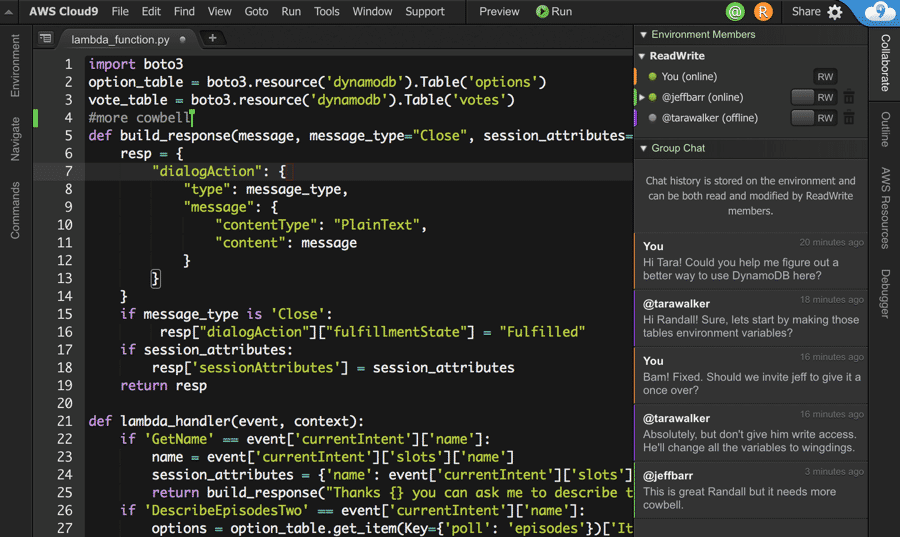 Der Collaboration-Modus kombiniert Sourcecode und Chat.