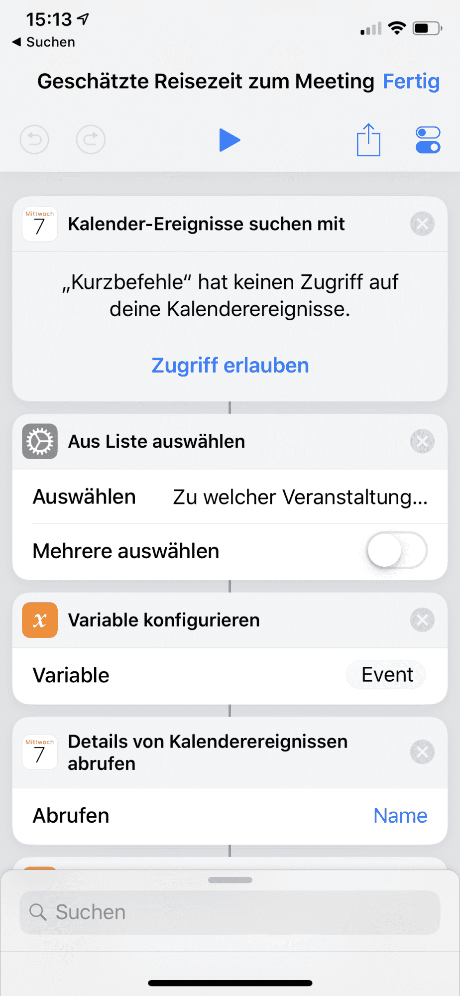 Mit Aktionen lassen sich in der Kurzbefehle-App Workflows erstellen.