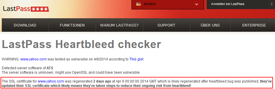 Ein nach Bekanntwerden der Heartbleed-Lücke ausgetauschtes Zertifikat ist ein Indikator dafür, dass ein Server betroffen war und abgesichert wurde.