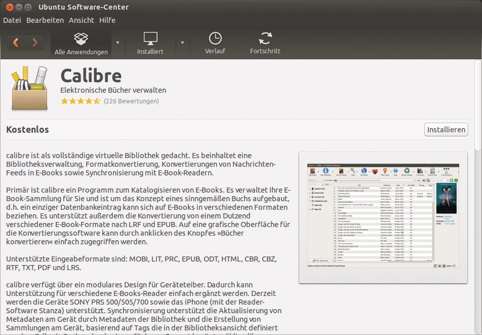 Calibre im Ubuntu Software-Center