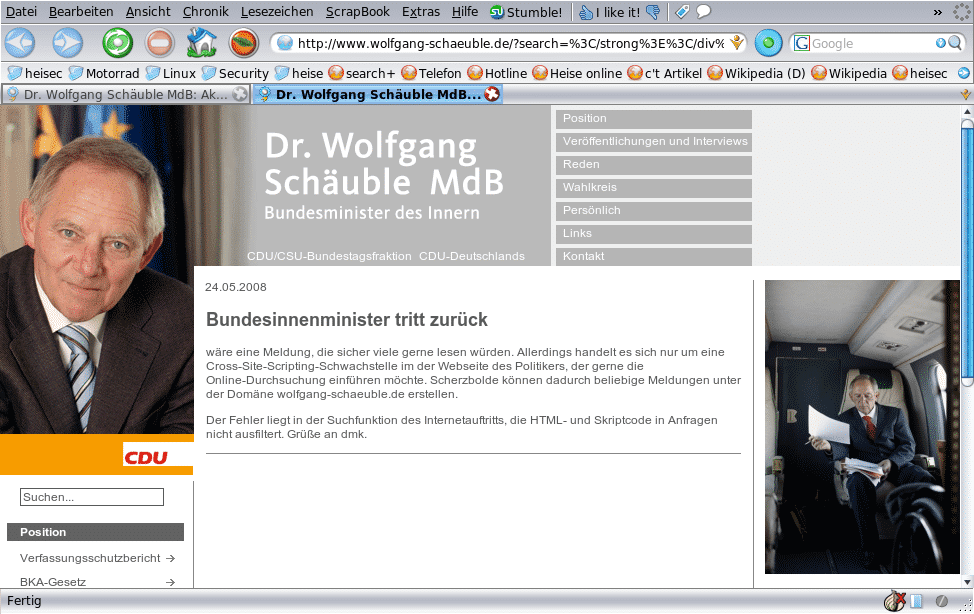 Screenshot der Website